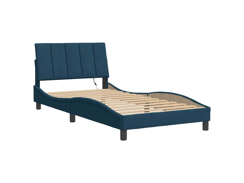  Lit simple- lit adulte -  cadre de lit avec led sans matelas hanko bleu 100x200 cm velours  - Conforama B