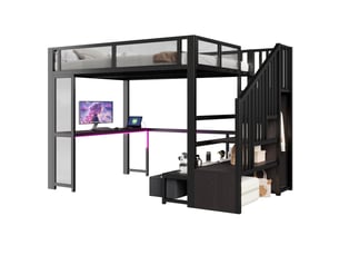 Lit mezzanine 140x200 cm <strong>HAUSS SPOLE</strong> <strong></strong> coloris noir