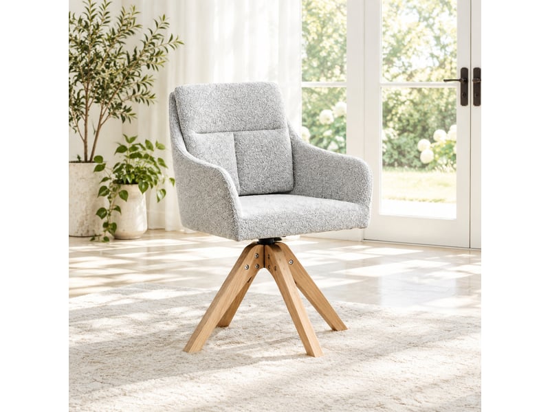  Lot de 2 chaises de salle à manger pivotantes 360° en velours structuré gris clair et bois  - Conforama C