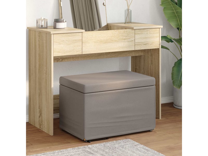  Tabouret bas, ottoman taupe 61x41x40 cm tissu et bois stratifié  - Conforama B