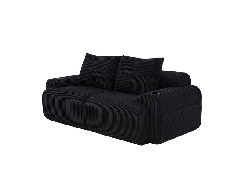  Canapé modulaire 2 places en velours côtelé noir avec porte-gobelets et poche latérale  - Conforama A