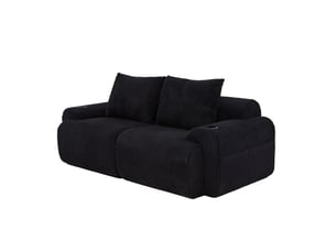 Canapé modulaire 2 places en velours côtelé noir avec porte-gobelets et poche latérale