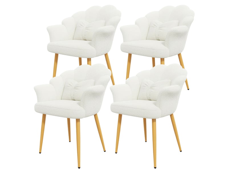  Lot de 4 fauteuils modernes – rembourrés – pieds en métal doré – dossier en forme d'arc – blanc  - Conforama D