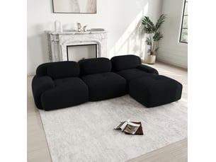 Canapé d'angle modenvie modulable 3 places sans cadre en velours côtelé noir 298 x 178 cm