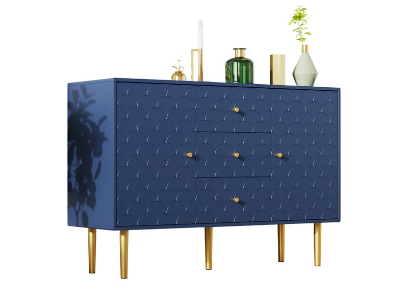  Buffet bahut salle à manger salon, 2 portes, 3 tiroirs, grand rangement, style élégant, 120x40x83 cm - bleu marine  - Conforama A