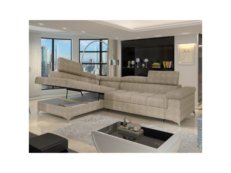  Canapé d'angle convertible palazzo 4 places beige – angle gauche avec coffre  - Conforama D