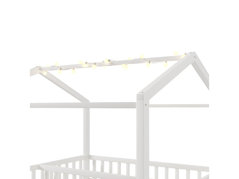 Lit enfant 90x190 cm x 2 - lit plat avec barrière, éclairage led - structure en pin - blanc (sans matelas)  - Conforama E