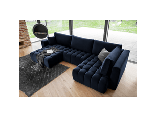 Canapé d'angle bonita convertible 6 places bleu nuit tissu – gauche – 350x175cm