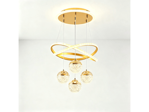 Suspension en cristal doré 54 w à intensité variable avec télécommande | suspension réglable en hauteur, design en aluminium.