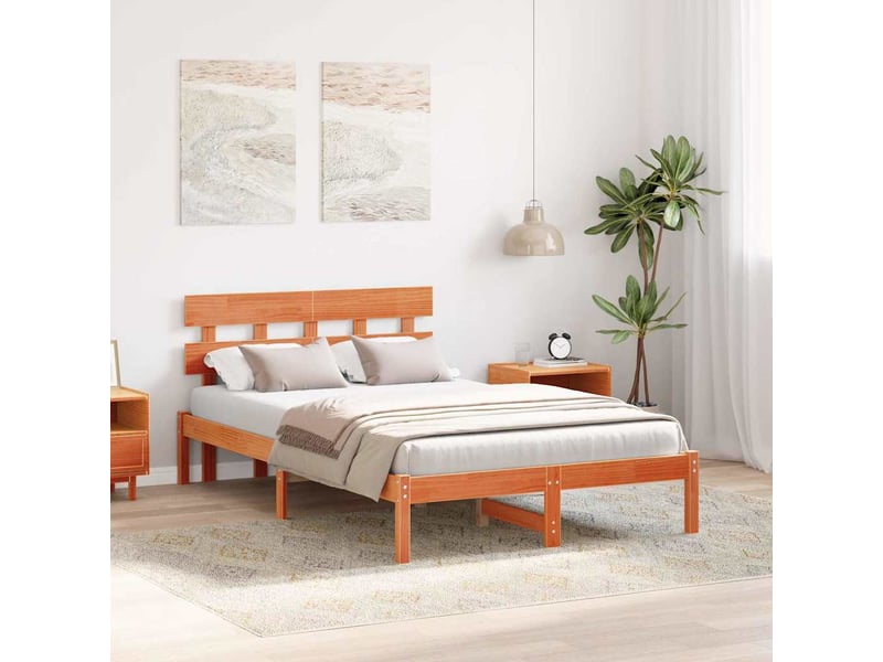  Lit double- lit adulte -  cadre de lit marron 140 x 190 cm bois de pin massif  - Conforama B