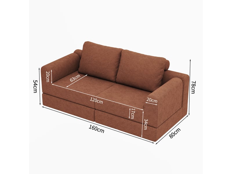 Chauffeuse convertible avec mousse à mémoire de forme, fauteuil lit pliable multi-fonctions avec soutien dorsal, canapé futon portable, marron rouille EVARICH - Conforama C