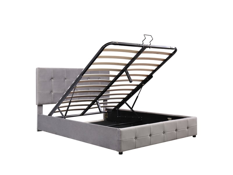  Lit coffre 140x200 cm velours gris, tête réglable et rangement | conforama  - Conforama A