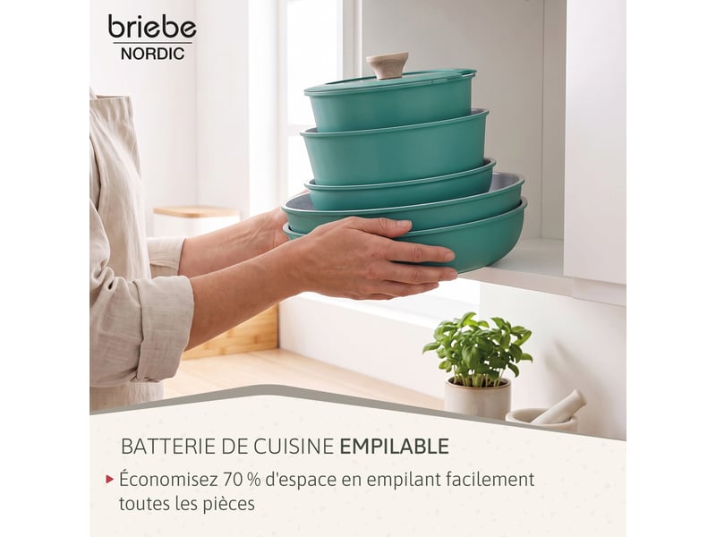 Batterie de cuisine induction céramique poignée amovible set 13 pièces , briebe, bk1220gre, , vert - Conforama C