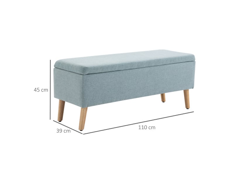  Banc coffre vert clair 110x39x45 cm, polyester aspect lin, bois d’hévéa, style scandinave  - Conforama C