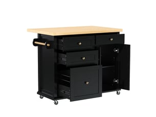 Desserte de cuisine 107 x 45-70 x 90,5 cm noir et bois clair en mdf, plan de travail extensible