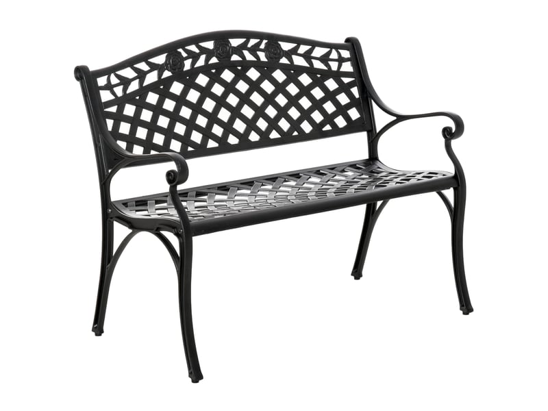  Banc 2 places, banc de jardin en aluminium, banc en métal avec accoudoirs, style champêtre, noir, 102,5 x 61 x 84 cm  - Conforama B