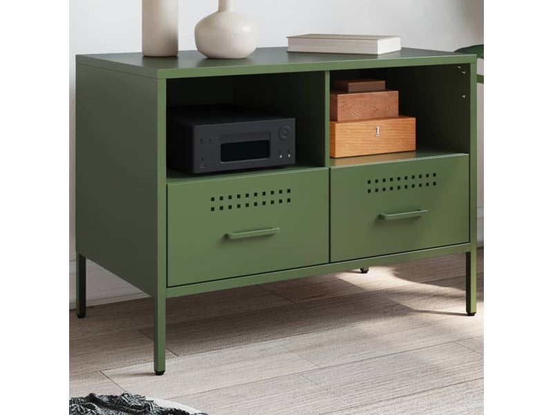  Meuble tv - banc tv - meuble de rangement vert olive 68x39x50,5 cm acier  - Conforama B