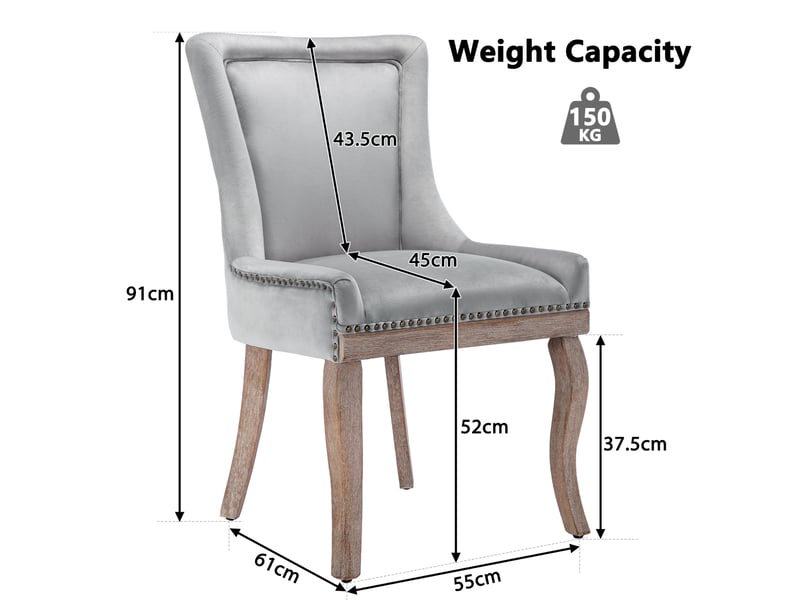 Lot de 2 chaises de salle à manger,55x61x91 cm,velours,gris  - Conforama C