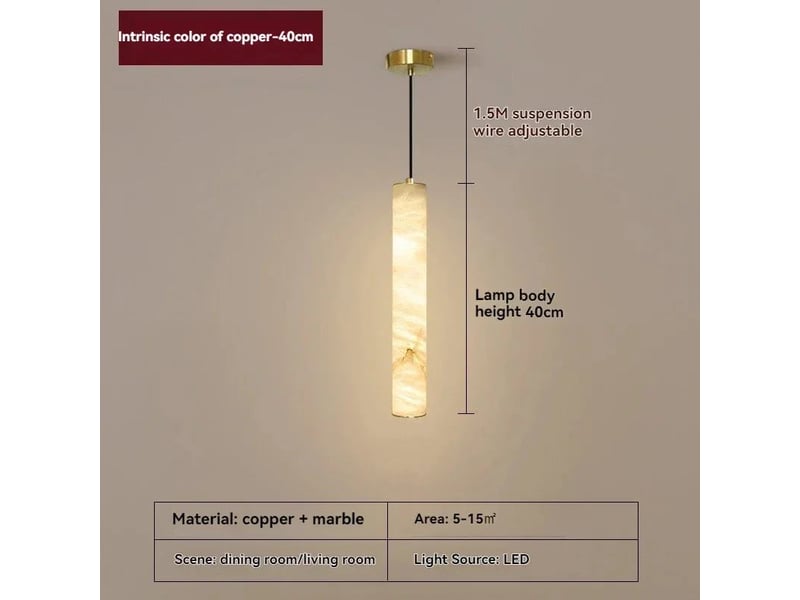  Suspension en marbre naturel 40cm, dorée – led lumière chaude, style chandelier moderne  - Conforama B