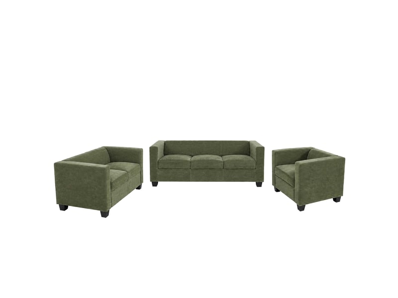  3-2-1 ensemble de canapés lille, ensemble de canapés, canapé lounge, suspension nosag, tissutextile chenille (260 gm²) - vert  - Conforama A