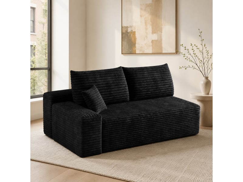  Canapé modulaire 2 places gauche avec assise moelleuse, sans montage, en velours côtelé noir 175 × 95 × 83 cm  - Conforama D