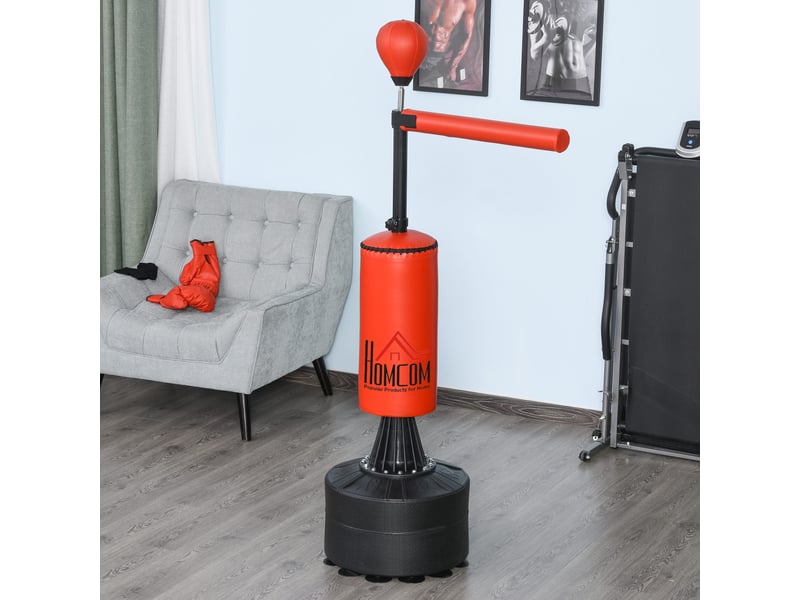 Sac de frappe 3 en 1, balle vitesse, bras rotatif, 155-205 cm, revêtement synthétique, base hdpe, 88×48×155-205 cm, noirrouge - Conforama C