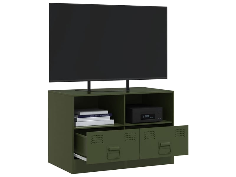  Meuble tv - banc tv - meuble de rangement vert olive 67x39x44 cm acier  - Conforama E