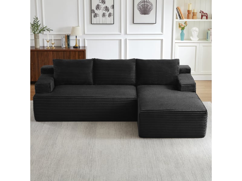  Canapé d'angle en velours côtelé 3 places, sans montage, modulaire, assise profonde, confort moelleux, design nuage  - Conforama B