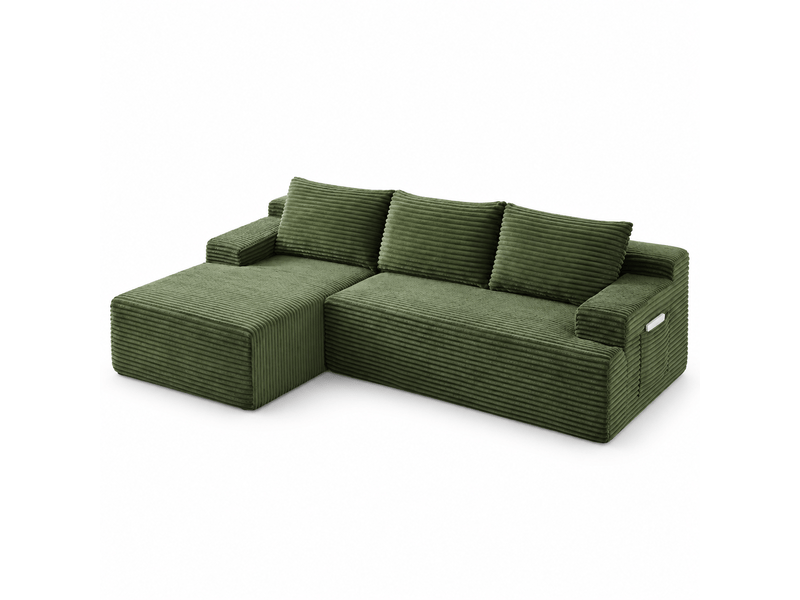  Canapé d'angle modulable 236 cm-assise profonde style cloud-en velours côtcanapé d'angle modulable 236 cm-assise profonde style cloud-en velours côtelé-griselé-vert  - Conforama A