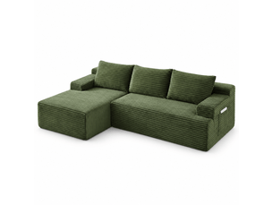 Canapé d'angle modulable 236 cm-assise profonde style cloud-en velours côtcanapé d'angle modulable 236 cm-assise profonde style cloud-en velours côtelé-griselé-vert
