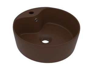 Lavabo de bain, vasque à poser avec trop-plein marron foncé mat 36x13 cm céramique cf65629