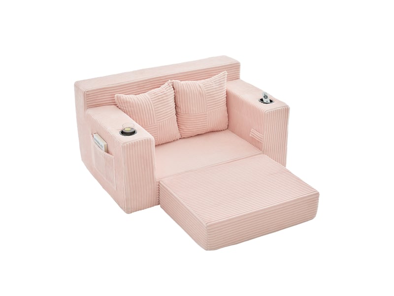  Canapé-lit tcqpz 2 places convertible 151 x 133 x 64 cm en velours côtelé rose avec coussins et porte-gobelet  - Conforama A