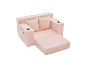 Canapé-lit tcqpz 2 places convertible 151 x 133 x 64 cm en velours côtelé rose avec coussins et porte-gobelet