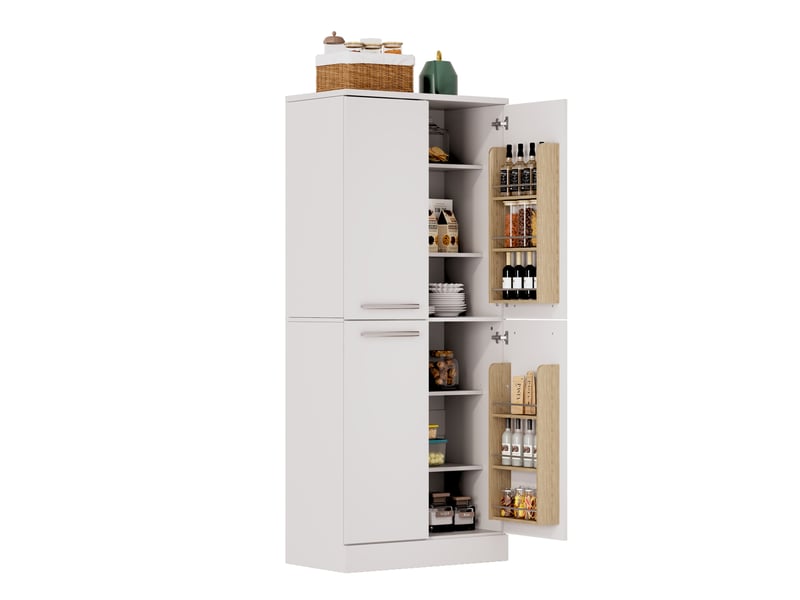  Colonne de cuisine avec 4 portes et étagères réglables, finition blanche brillante, pour cuisine, 76 × 42 × 180 cm  - Conforama A