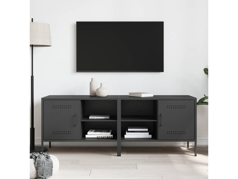  Lot de 2 meuble tv bas salon noir 68x39x50,5 cm acier shl35567  - Conforama C