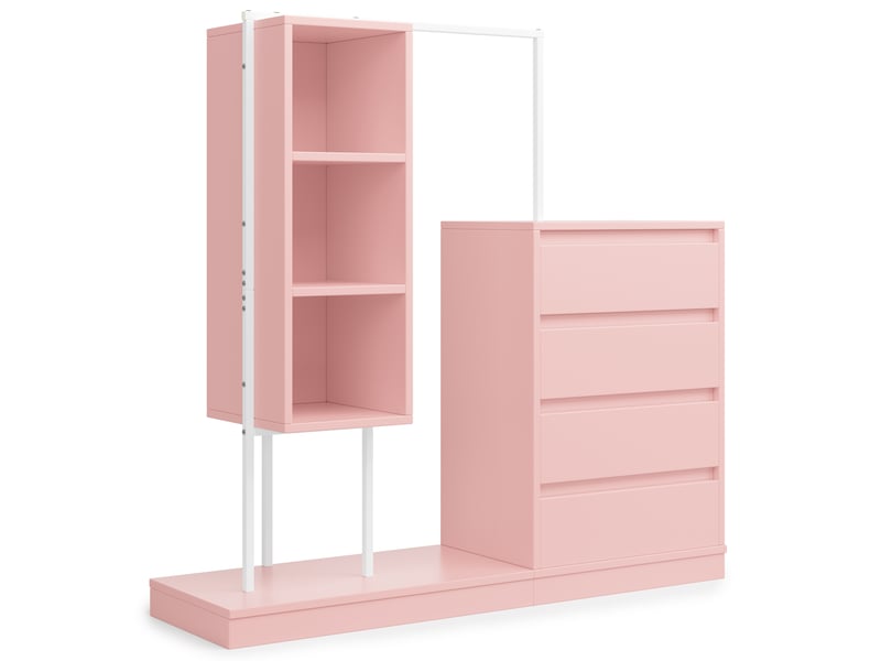  Armoire penderie avec 4 tiroirs et tringle en métal blanc et rose N657P19614950R - Conforama B