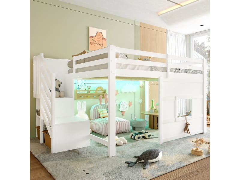  Lit mezzanine 140x200 cm coloris blanc led pin lit enfant blanc - Conforama D