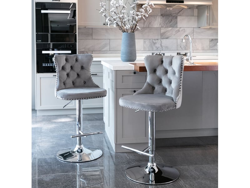  Tabouret de bar pivotant réglable avec dossier velours gris cravdom  - Conforama B