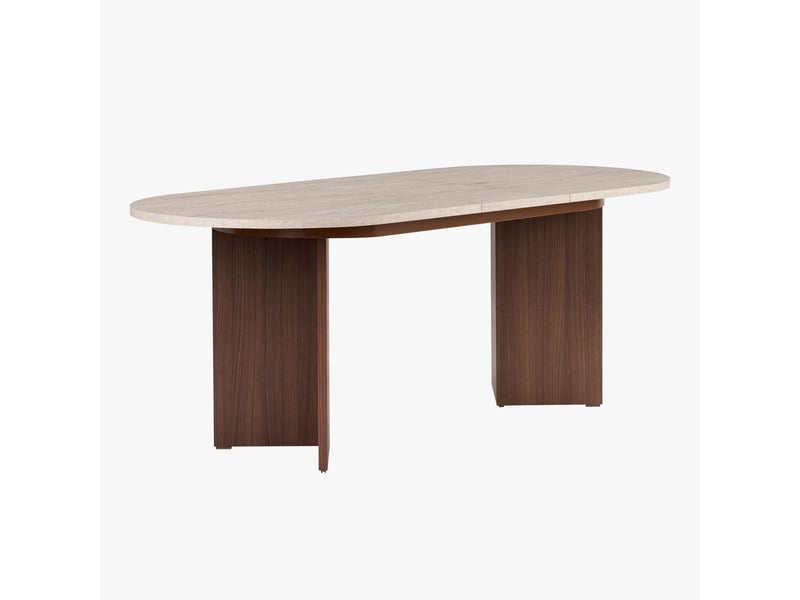  Table à manger extensible ovale couleur beige et bois foncé 160-200 cm  - Conforama A