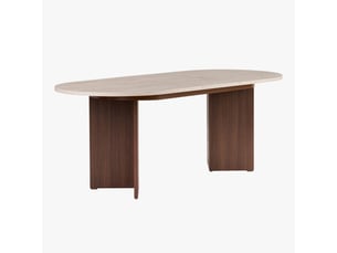 Table à manger extensible ovale couleur beige et bois foncé 160-200 cm