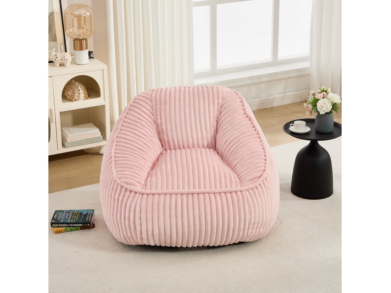  Pouf fauteuil confortable 92x98x73 cm, doux et moelleux, mousse à mémoire de forme, tissu chenille, rose  - Conforama C