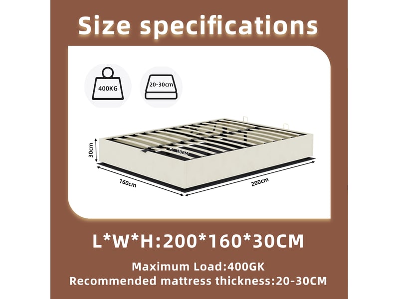  Sommier coffre 2 places 160x200 cm coloris beige  - Conforama C