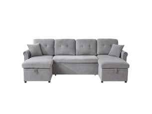 Canapé d’angle convertible en u gris en chenille, 4 places avec coffre de rangement et couchage pour salon ou chambre d’amis