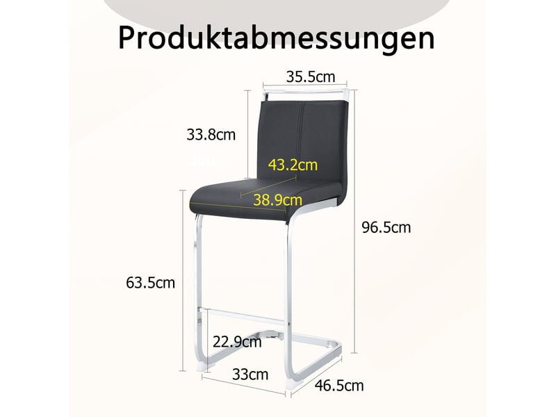 Tabourets de bar lot de 2 avec repose-pieds et dossier, en pu et métal, noir et argent - Conforama D