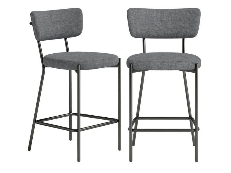  Tabourets de bar lot de 2 avec dossier incurvé, repose-pieds et pieds réglables en polyester gris  - Conforama A