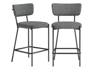 Tabourets de bar lot de 2 avec dossier incurvé, repose-pieds et pieds réglables en polyester gris