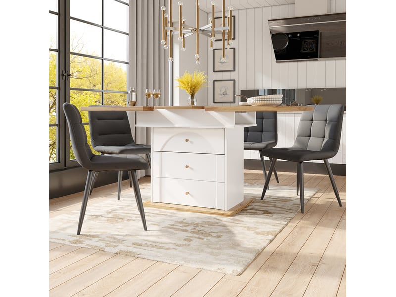  Table extensible avec rangement et fermeture douce pour salle à manger en mdf 110-140×80×75 cm blanc naturel  - Conforama B