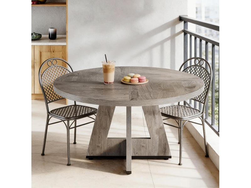 Table à manger ronde 120 cm en bois d’ingénierie gris style campagne - Conforama E