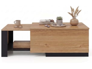 Table basse extensible, table d’appoint rectangulaire, avec compartiment coulissant, casier latéral, bureau coulissant, 80 x 60 x 37 cm
