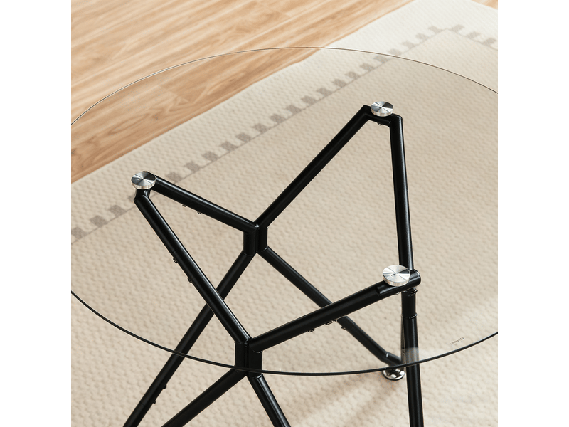 Table de salle à manger ronde 1 à 4 personnes en verre trempé et métal 90×90×78 cm noire - Conforama D